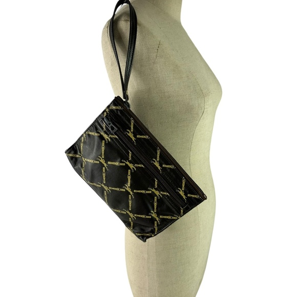 Rare Genuine Vintage LONGCHAMP Brown Logo Leather Wristlet Clutch Authenticated - Picture 1 of 13